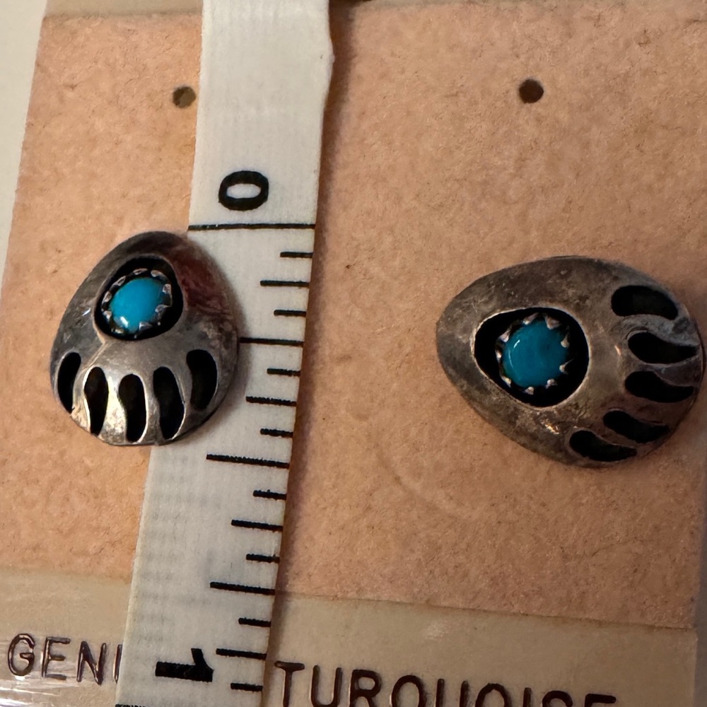 Tiny Genuine Turquoise Bear Claw Post Earrings
